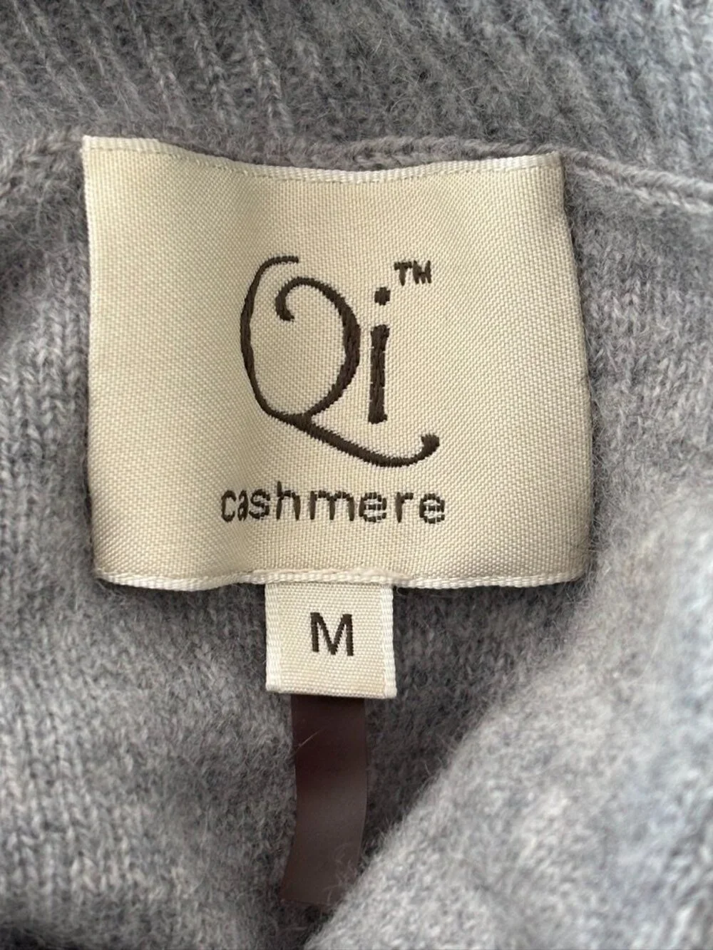 QI CASHMERE Long Sleeve Fur Trimmed Turtleneck Sweater in Heather Gray SZ M